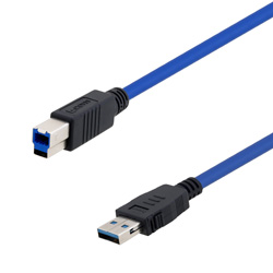 USB3.0线缆组件，A型至B型，带自锁A型连接器，30/24AWG，UL20276 PVC护套，蓝，0.3米的图片